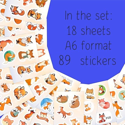 Fox Stickers for Water Bottle and Laptop - Fox Party Supplies & Decorations, Waterproof Vinyl Decals, Cute Animal and Wildlife Stickers, Gifts for Women & Men