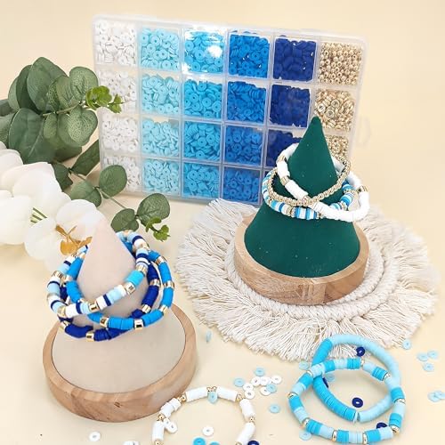 MIIIM Blue Clay Bead Bracelet Kit, Heishi Beads, Flat Clay Beads and Gold Spacer Beads for Jewelry Making, Friendship Bracelet Beads Kit for Crafts, Concert, Raves, Gifts