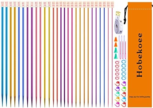 Hobekoee 60pcs Aluminum Knitting Needles Set,2mm-10mm