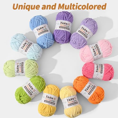 3 Pack Soft Chenille Yarn for Crocheting, Fluffy Chunky Crochet Yarn for Baby Blanket, (5.29oz/196.8yds) Fuzzy Velvet Yarn for Amigurumi&DIY Puzzle、Crafts、Scarf(3 Purple)