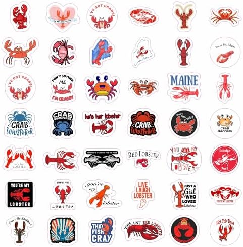 Crab & Lobster Stickers for Water Bottle and Laptop - Marine Life Party Supplies & Decorations, Waterproof Vinyl Sea Creature Decals, Lobster Stickers Laptop Decals, Gifts for Women & Men