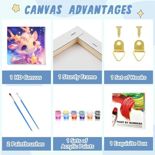 XTCIXAL Paint by Numbers Kit for Kids with Frame, Deer, 8X8 inch
