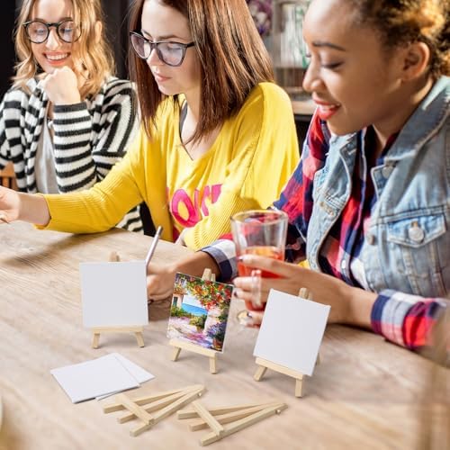 Motimind 36 Pcs 4 x 4 Mini Canvas and 6" Easel Set Bulk for Paint Party