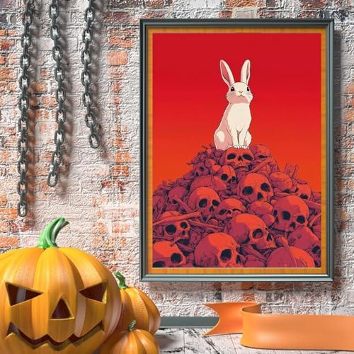 VeGuude Halloween Diamond Art Kits for Adults, Full Drill Horror Skull Diamond Painting Kits for Beginners, DIY Full Rhinestone 5D Rabbit Diamond dots (Gemstone Craft), Home Wall Decoration 12x16 in