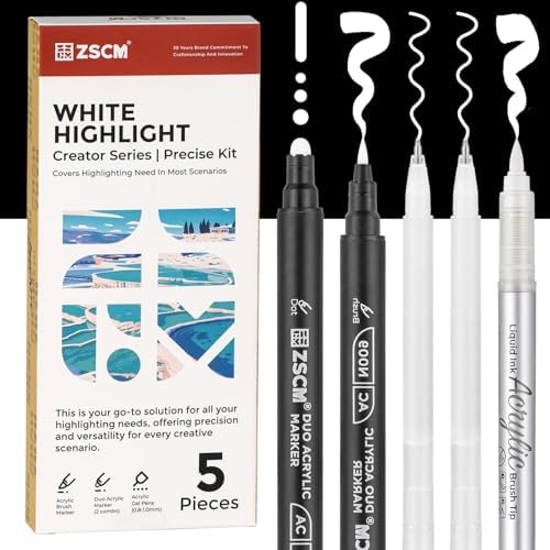 5 White Acrylic Pens Set, White Gel Pens, Dual-Tip Acrylic Paint Markers