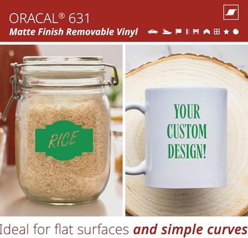 ORACAL 631 Matte Green Vinyl Durable Roll Easy to Weed Permanent Adhesive Craft Vinyl for Plotting Machines, Decals & DIY Projects 12” x 10ft