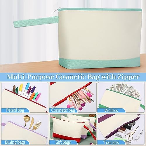 Silkfly 48 Pcs Cotton Canvas Makeup Bags Cosmetic Zipper Bags 10.2 x 5.5 x 2'' Blank DIY Pouch Bulk Pencil Case with Bottom Travel Toiletry Pouch for Women Craft Decor Gift (24 Colors)