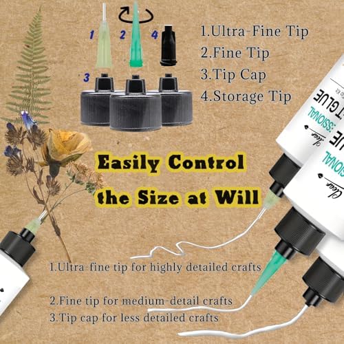 Craft Glue & Precision Tips, Bottles with Fine Tip, Quick Dry Clear, Strong Tacky Glue, Fabric Adhesive Permanent for Paper Crafting Scrapbooking/Etc (7OZ)