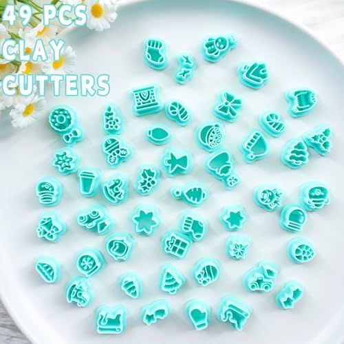 Tainsky 49 Shapes Christmas Studs Clay Earrings Cutters, Christmas Tree Polymer Clay Cutters for Polymer Clay Jewelry