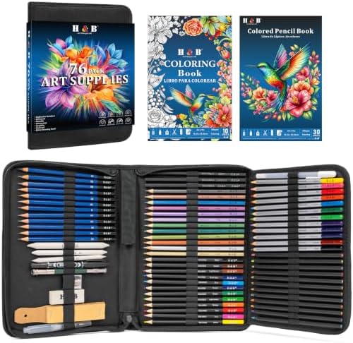H & B 76PCS Drawing Sketching Kit, Art Supplies with Sketch & Coloring Book