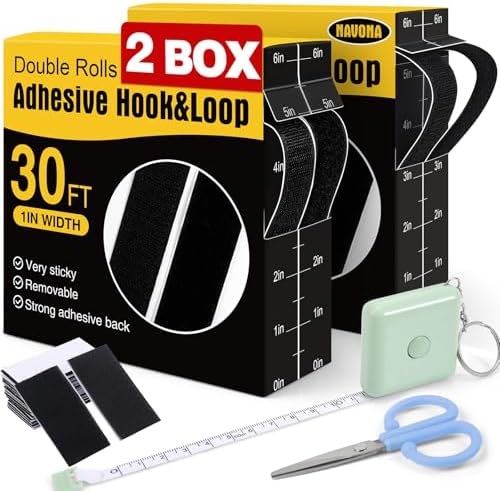 Navona 2 Boxes Heavy Duty Hook and Loop Strips with Adhesive, 60Ft x 1 Inch