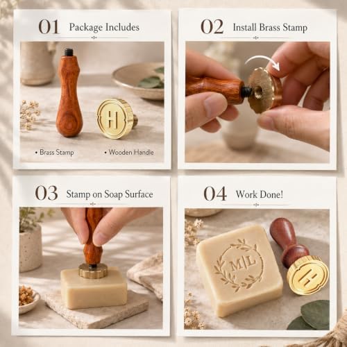 Personalized Soap Stamp for Homemade Soap, Unique DIY Soap Making Supplies | Custom Stamp Logo 86 Designs/Your Own Branding Logo Text, Handmade Soap Making Kit, Soap Craft Tools Handcrafted Wedding Gift