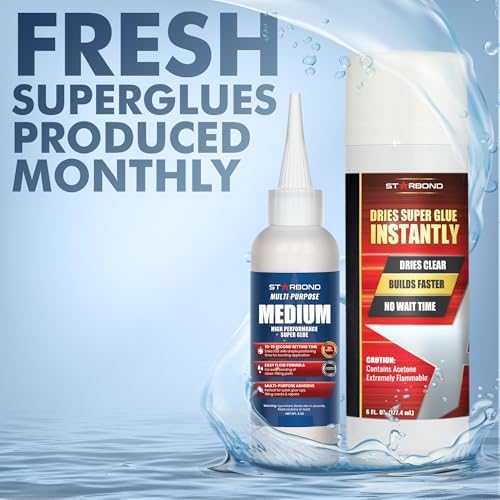 Starbond Medium CA Glue with Activator Bundle (4 oz. + 6 oz.) – Premium Cyanoacrylate Super Glue with Accelerator Kit – for Quick Repair, Woodworking, Woodturning, Crafts, Models & 3D Printing