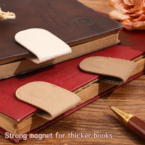 3PCS Magnetic Leather Bookmarks，Book Marks for Books, Strong Magnet Reading Accessories for Men & Women，Long-Lasting and Durable Gift Suitable for Book Lovers & Students (Cream，Light Khaki，Taupe)