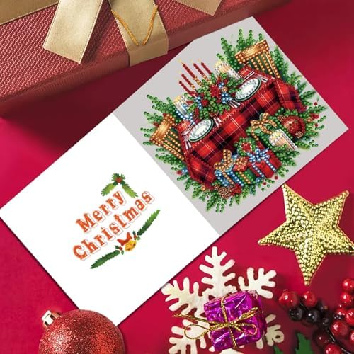 6Pcs Christmas Greeting Card DIY Diamond Art Painting Greeting Cards Blessing Folding Card Kit with White Envelopes Diamond Arts Crafts for Birthday Festival Gift-Christmas02