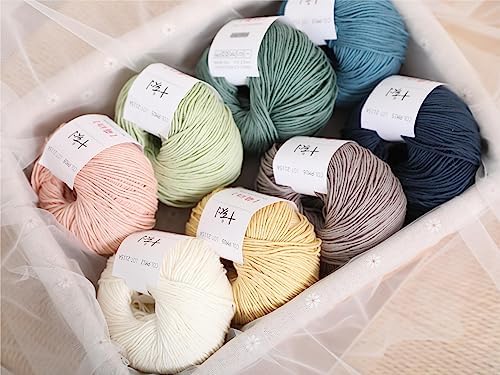 Fine Weight Knitted and Crocheted Cotton Yarn, 100% Long Staple Cotton Yarn, Baby Sports, 2 Packages of 100g/3.52oz (Per Skein 50g/162yards)-Jade White