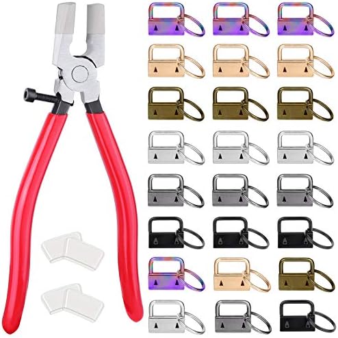 shynek Key Fob Hardware, 50PCS 1 Inch Lanyard Keychain Hardware with Key Fob Pliers Tool for Keychain and Wristlet Clamp Hardware Supplies