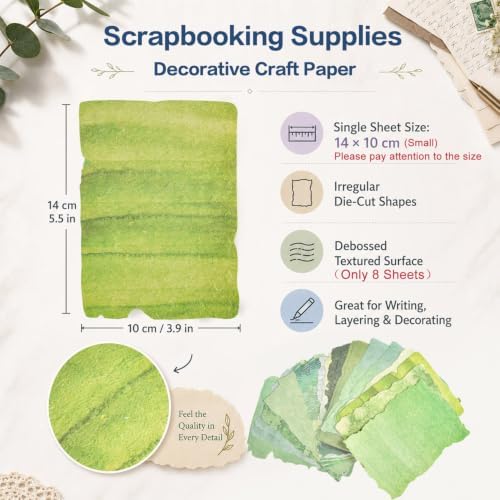 48 Sheets Textured Scrapbook Paper, Vintage Decorative Materials Embossed Rice Decoupage Paper Mixed Media for Scrapbooking Supplies Junk Journaling Cards Making Collage DIY Craft Gifts, 5.51x3.94in