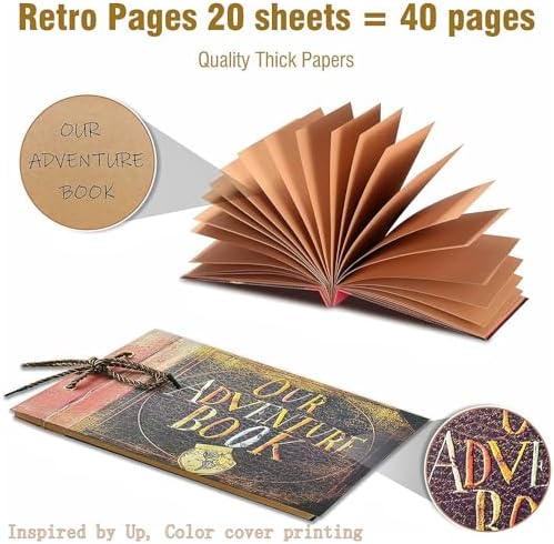 Handcrafted Adventure Book DIY Memory Scrapbook Diary | Flat-lay binding, blank pages for photos & tickets, scratch-proof cover, fits weddings, anniversaries & holiday gifts