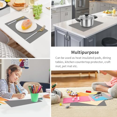 15.7" x 11.8" Silicone Table Mat, Genuine Food-Grade Silicone Mat for Crafts Kids Dinner Placemat Desk Countertop Waterproof Protector Heat Insulation Kitchen Pastry Rolling Dough Pad (Dark Gray)