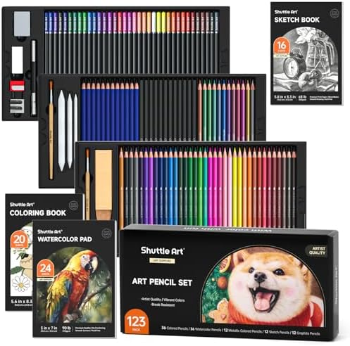Shuttle Art Professional Drawing Kit, 123 Pieces of Drawing Pencils Set Includes Colouring Pencils, Watercolor, Charcoal, Graphite and Sketch, Ideal for Adults Children Artists