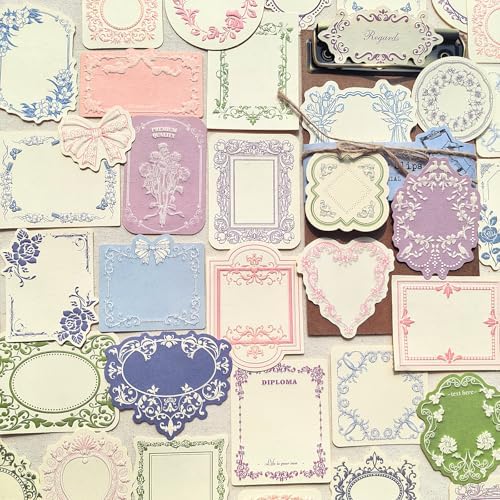 120 Pcs Embossed Scrapbooking Paper & Journaling Supplies, 160gsm Textured Scrapbook paper with Grass Fibers, Vintage Scrapbook Label Tags Set for Junk Journal Supplies, Card Making & DIY - 4 Boxes