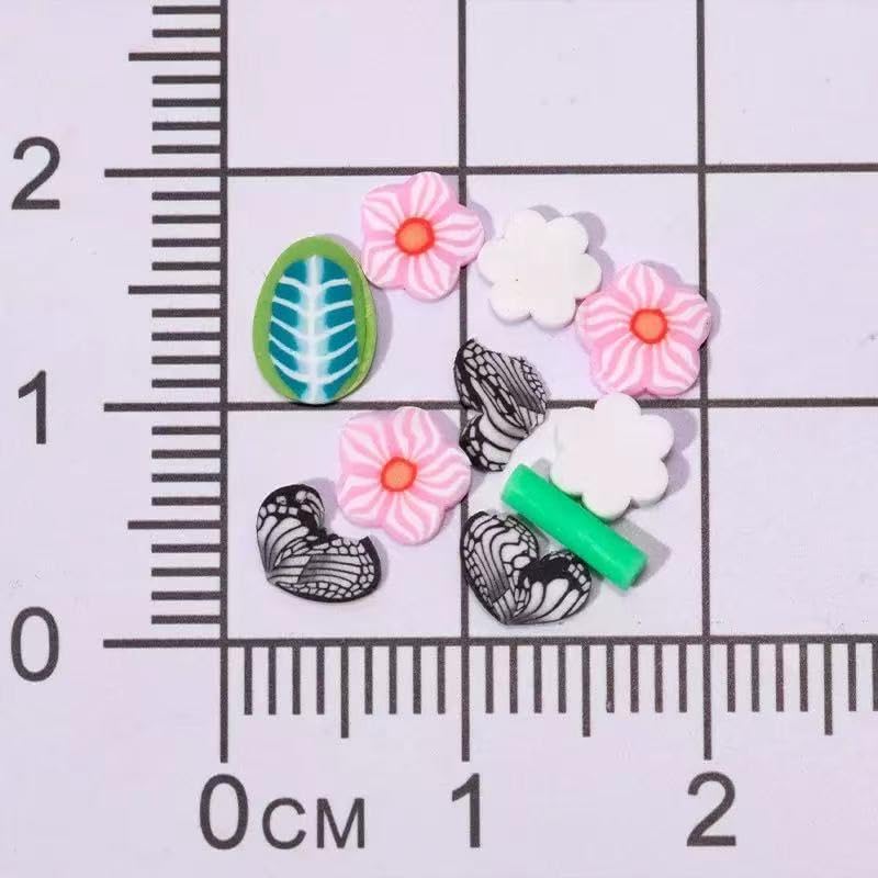100G Polymer Clay Sprinkles for Crafts, Pink Flower Butterfly Leaves Slices Embellishments for DIY Crafts Nail Art Supplies Cellphone Decoration Accessories (Light Pink)