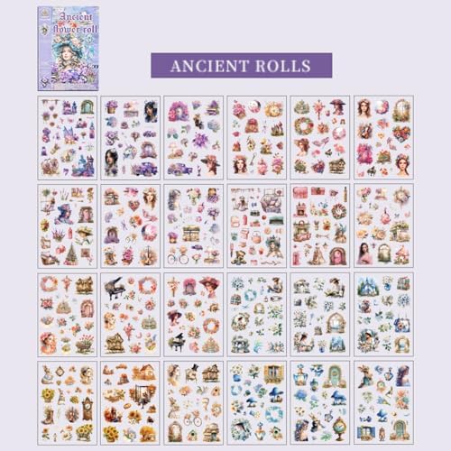 Large 24 Sheets Pre-Cut Scrapbook Sticker Book for Junk Journal Supplies, Washi Journal Stickers for Journaling, Collage Materials, Scrapbooking, Planner, Bujo, Arts Craft