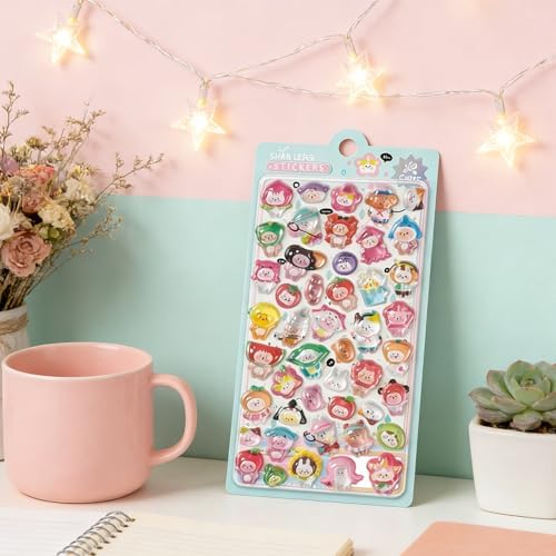 Kawaii Cartoon Animal Stickers - 3D Gel Puffy Sticker Pack, Cute Waterproof Decals for Water Bottle Laptop Skateboard Phone, Scrapbooking Supplies, Teacher Rewards DIY Crafts & Gift Decorations