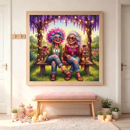 Old Ladies Diamond Art Kits for Adults, Funny Good Friends Diamond Painting