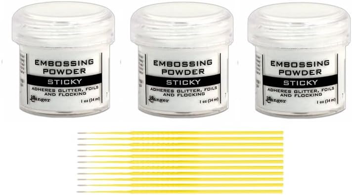 Sticky Embossing Powder Bundle - 3 Jars of .75 fl oz Ranger Sticky Embossing Powder (EPJ35275) with Trebbies Detail Sticks