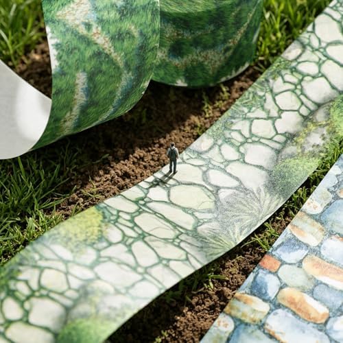 Washi Tape Set,6 Rolls Vintage Stone Road Decorative Masking Tape,Self Adhesive Landscape Border Tape Stickers for Junk Journal,Journaling,Scrapbooking,DIY Craft(Stone Path)