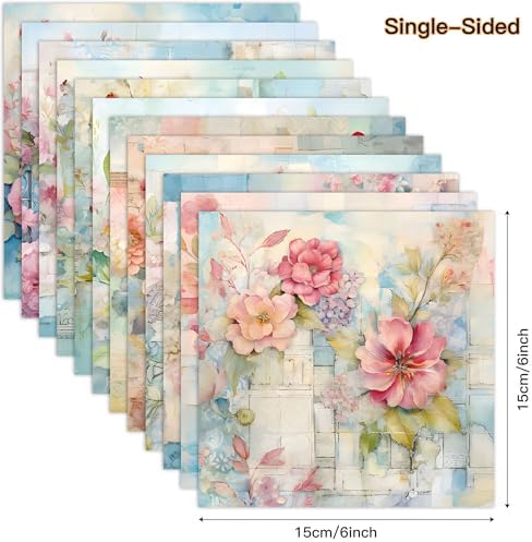 Vintage Floral Scrapbook Paper Pad Color Patterned Paper 6×6,24 Sheets Single-Sided Flower Scrapbooking CardStock Papers Pad for Holiday Cardmaking DIY Origami Journaling.