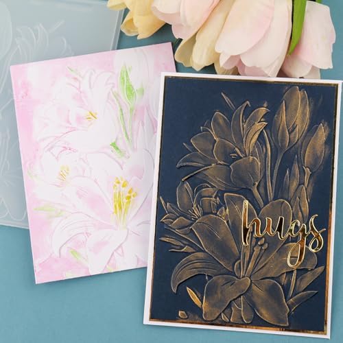 3D Embossing Folder for Card Making Lily Floral Background Plastic Embossing Folder for DIY Scrapbooking Lily Flowers Background Cover Template for Mother's Day Valentine's Day Thanksgiving Day Decor