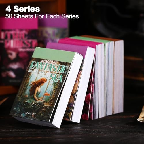 4Pcs Washi Sticker Books, Fantasy Stickers for Scrapbooking, DIY Crafts, Mini Journaling Supplies & Junk Journal Ephemera