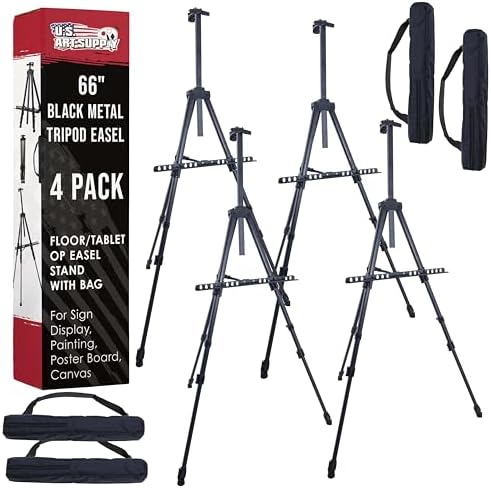 U.S. Art Supply 66" Black Metal Tripod Easel Display (4 Pack)