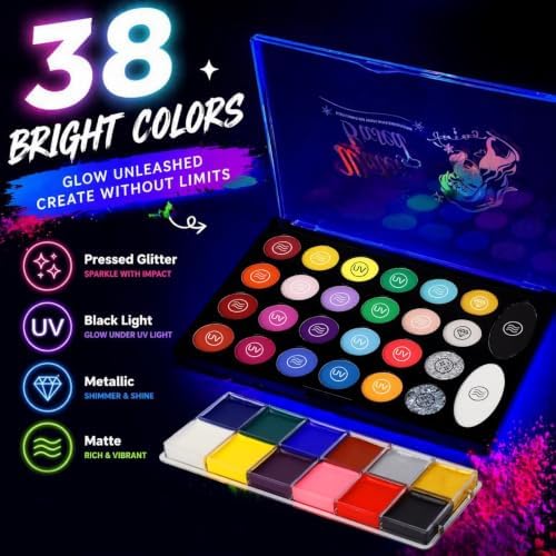 26-Color Water Activated Face Paint Palette+12-Color Body Paint Oil Palette