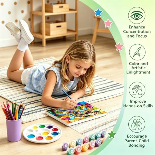 Tabszca 4 Pack Animals Paint by Numbers Kit for Kids with Frame 8x8 Inch