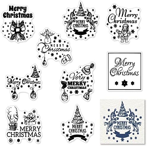 Christmas Greeting Words Clear Stamps for Card Making and Photo Album Decorations, Santa Claus Rubber Stamps Gift Bow Tree Pattern Word Silicone Stamp Seal for Christmas DIY Scrapbooking