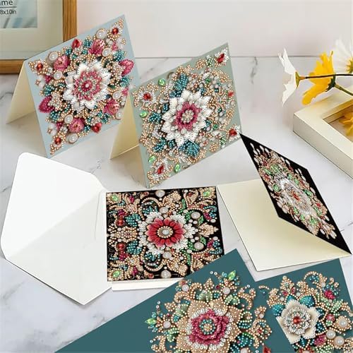 Diamond Art Cards with Envelopes–6PCS DIY Diamond Painting Greeting Cards Kit | Card Making Kit with Bling for Adults & Beginners | Birthday,Holiday & Thank You Cards (Retro Mandala)