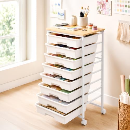 LEHOM Rolling Storage Cart with 8 Drawers, Utility Cart on Lockable Wheels