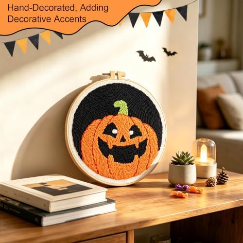 Halloween Punch Needle Kit Beginners Pumpkin Stitching Kit for Craft Lover