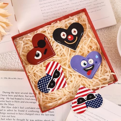 VYRANA 4Pcs Leather Heart Bookmarks - Cute Corner Book Marks Sets for Reading, Cool Funny Read Lover Gifts for Women Men Girls Kids Reader, Stylish Book Markers for Reading, Ideal Gifts for Planner