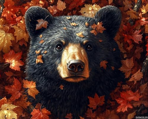 SVINOILER Paint by Number for Adults, Black Bear Among Autumn Leaves, Oil Painting for Beginner, DIY Acrylic Painting Kit for Room Decor Gift 16x20 Inch