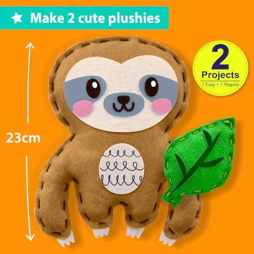 KRAFUN Beginner Sewing Kit, Sew Sloth & Leaf, Pre-Cut Felt, Kids Ages 5+
