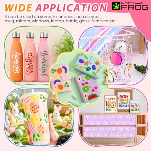 VINYL FROG 45PCS Accessories Bundle for Cricut-Vinyl Bundle for DIY Craft Projects，Ultimate Tools with Permanent Adhesive Vinyl, Holographic Vinyl, Transfer Tape, Cutting Mat, Weeding Tools, Scrape
