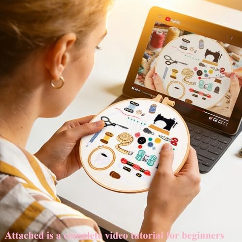 Crafmanoe Hand Embroidery Kits for Beginners Adults, Crewel Embroidery DIY Kits, Stamped Cross Stitch Kits for Beginners Adults Craft Kits for Women, Entire Set of Embroidery Supplies & Video Tutorial