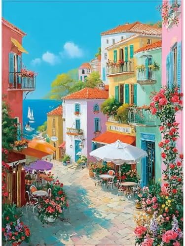 Village Diamond Art Kits for Adults, Round Diamond Painting 12x16 Inch