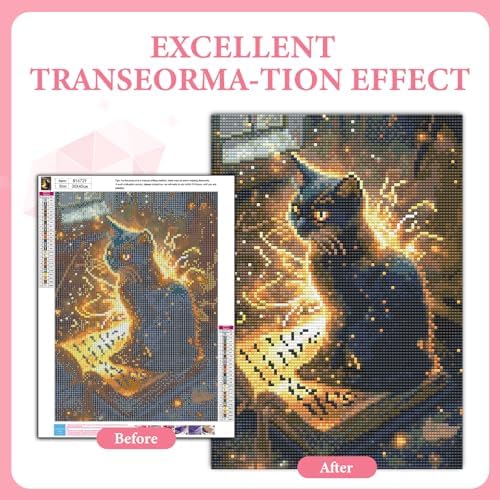 Diamond Art Kits for Adults, 5D Magic Black Cat Diamond Painting Kit