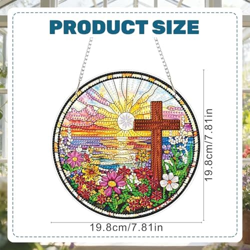 CRZMODE Cross Diamond Art Hanging Kit for Adults, Cross Pendant Diamonds Painting Art Kit, Special Crystal Diamond Art Painting Pendant Ornament, Craft Gift for Women Home Window Decor